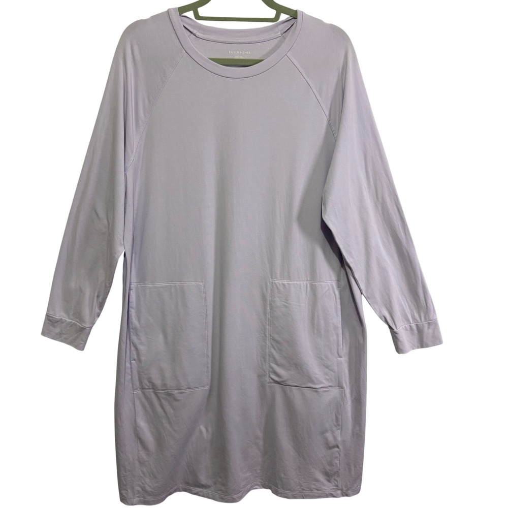Eileen Fisher Lavender Organic Cotton Raglan Sleeve Pocket Shift Dress Large